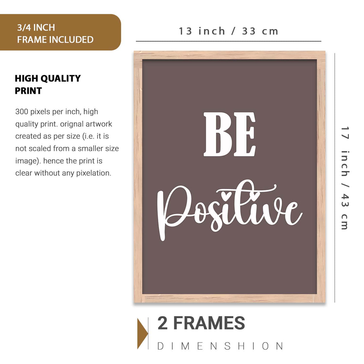 Positive Mindset Modern Typography Motivational Quotes Wall Art Set of 6 Framed Prints