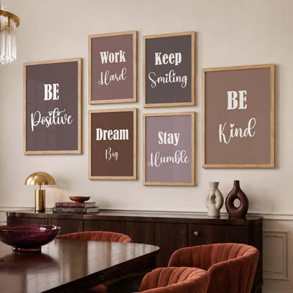 Positive Mindset Modern Typography Motivational Quotes Wall Art Set of 6 Framed Prints