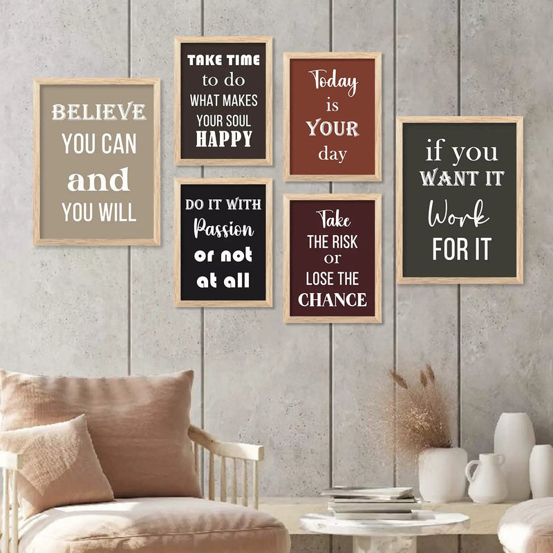 Motivational Quotes Framed Poster for Living Room Bedroom Home and Office Wall Decor Set of 6