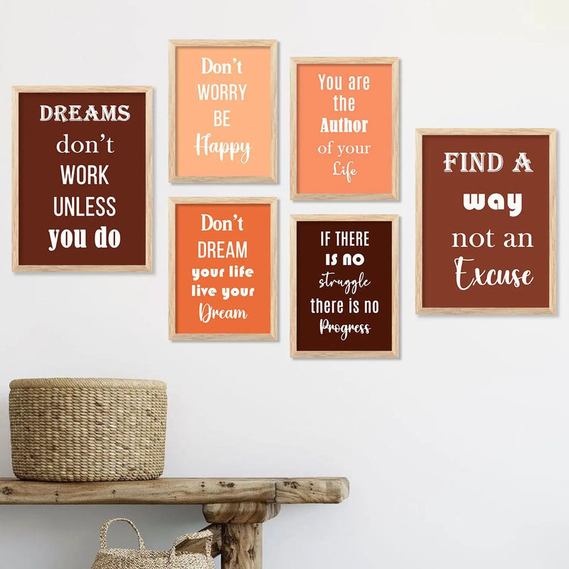 Motivational Quotes Framed Poster for Living Room Bedroom Home and Office Wall Decor Set of 6