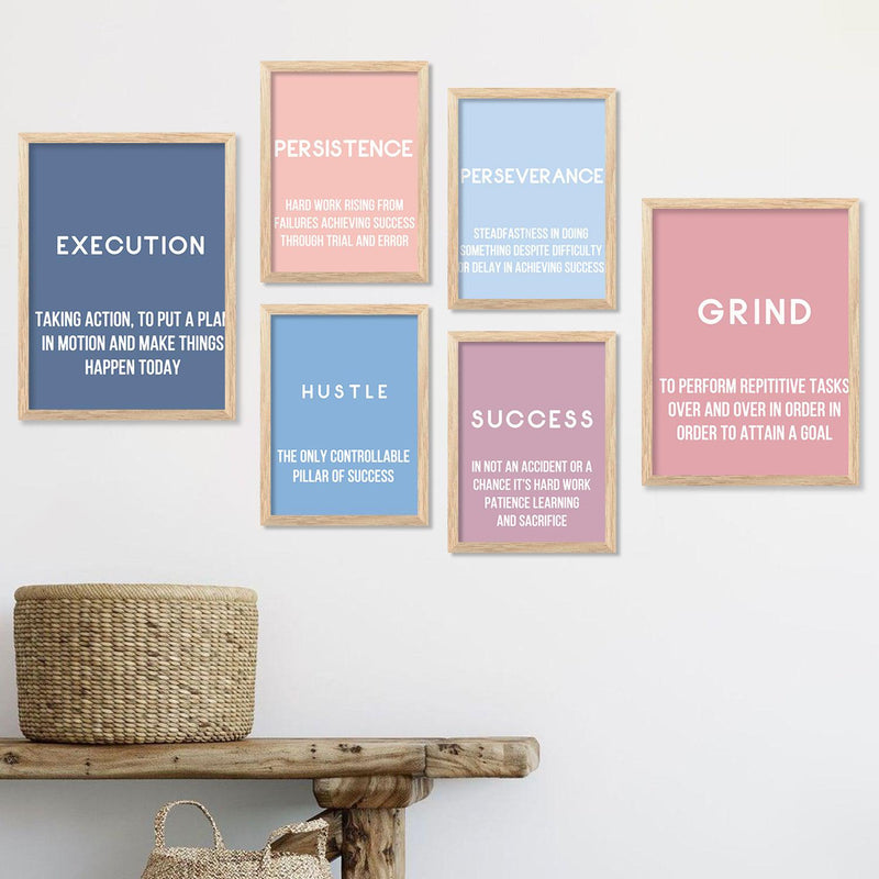 Motivational Quotes Framed Poster for Living Room Bedroom Home and Office Wall Decor Set of 6