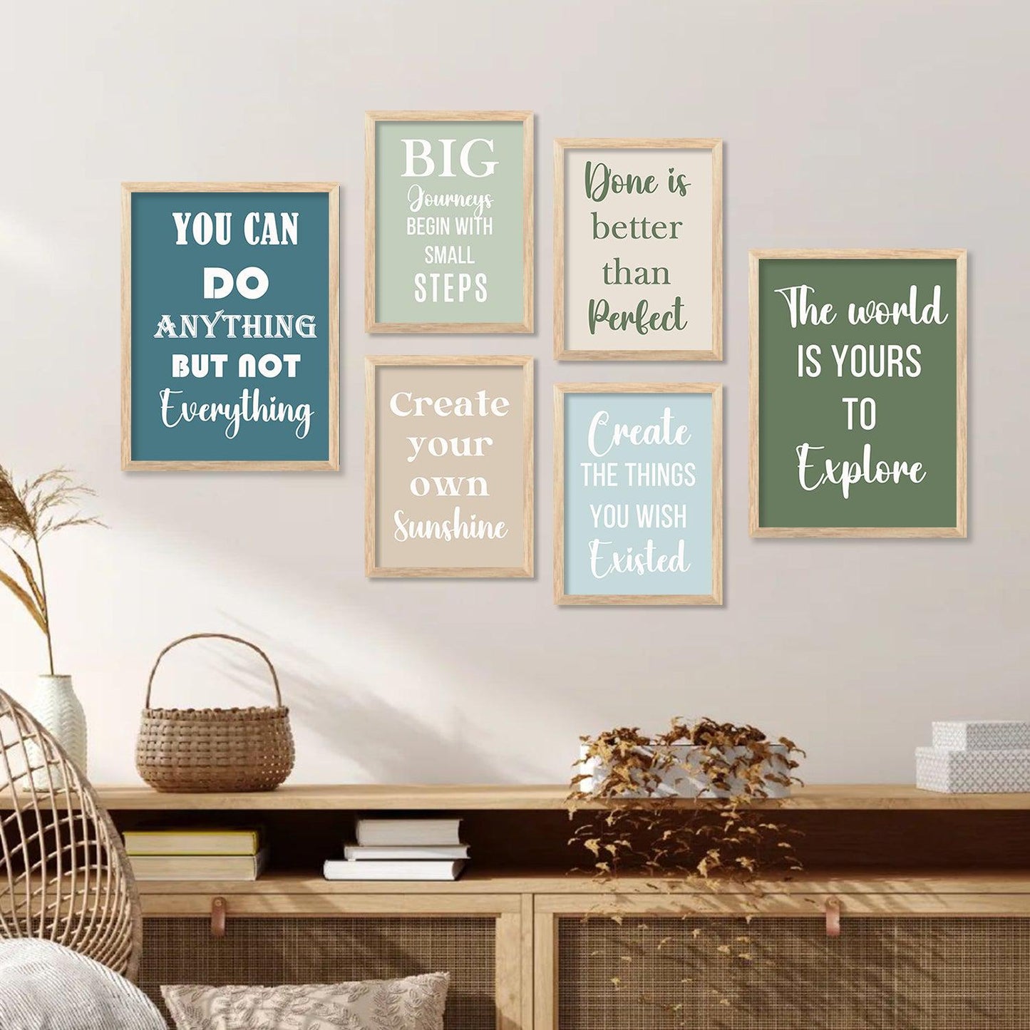 Motivational Quotes Framed Poster for Living Room Bedroom Home and Office Wall Decor Set of 6