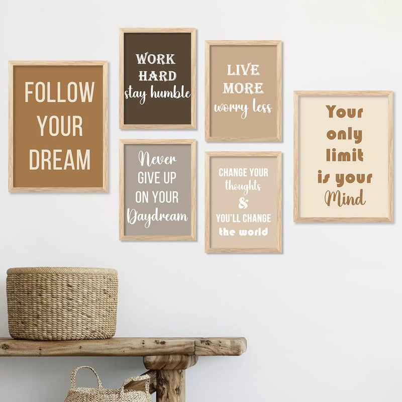Motivational Quotes Framed Poster for Living Room Bedroom Home and Office Wall Decor Set of 6