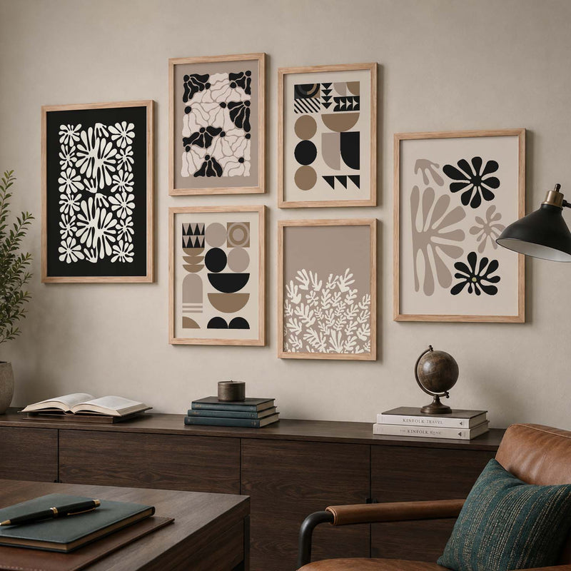 Botanical Abstract Wall Art Set of 6 Framed Prints