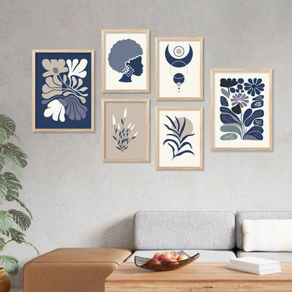 Modern Boho Art Prints with Frame for Living Room Bedroom Home and Office Wall Decor Set of 6