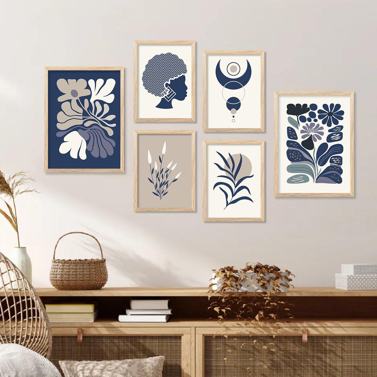 Modern Boho Art Prints with Frame for Living Room Bedroom Home and Office Wall Decor Set of 6