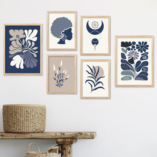 Modern Boho Art Prints with Frame for Living Room Bedroom Home and Office Wall Decor Set of 6