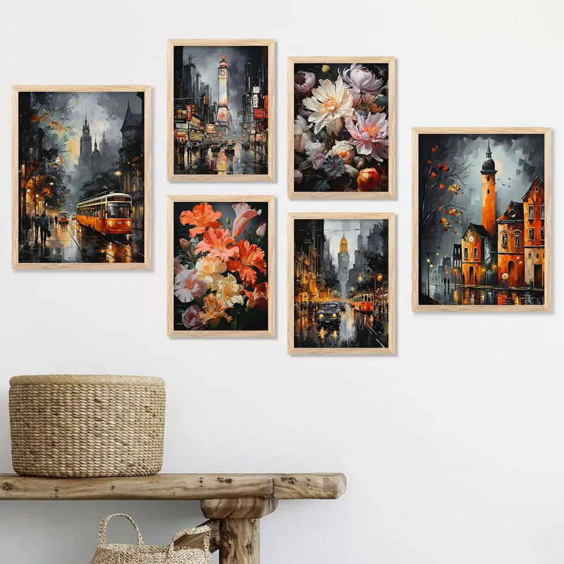 Iconic City Art Prints with Frame for Living Room Bedroom Home and Office Wall Decor Set of 6