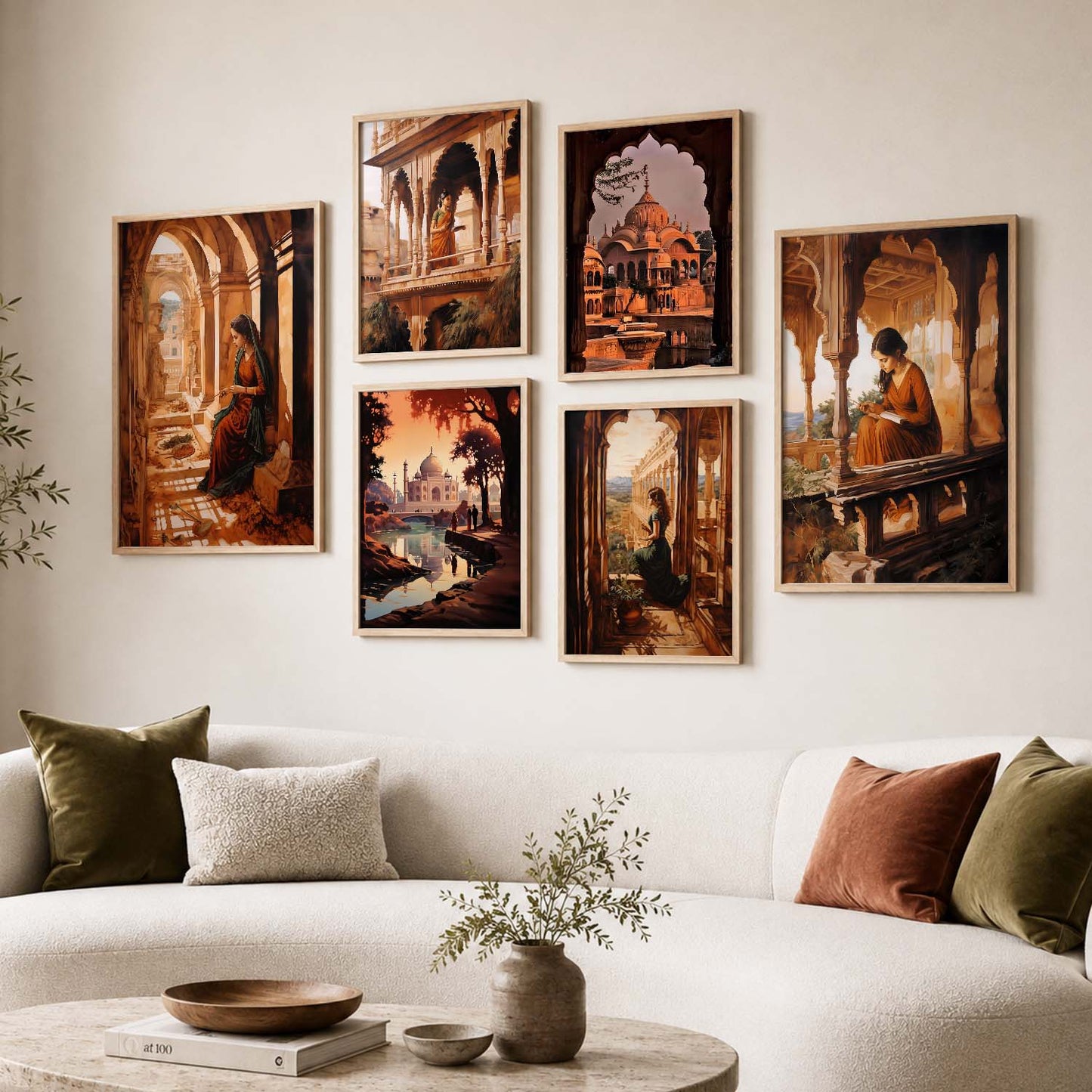 Traditional Indian Woman Prints with Frame for Living Room Bedroom Home and Office Wall Decor Set of 6