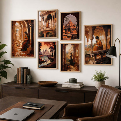 Traditional Indian Woman Prints with Frame for Living Room Bedroom Home and Office Wall Decor Set of 6