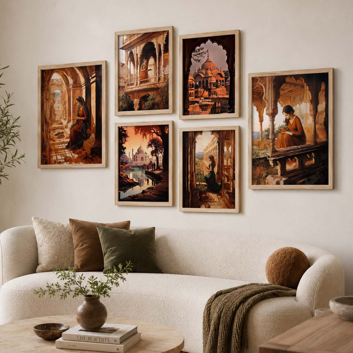 Traditional Indian Woman Prints with Frame for Living Room Bedroom Home and Office Wall Decor Set of 6