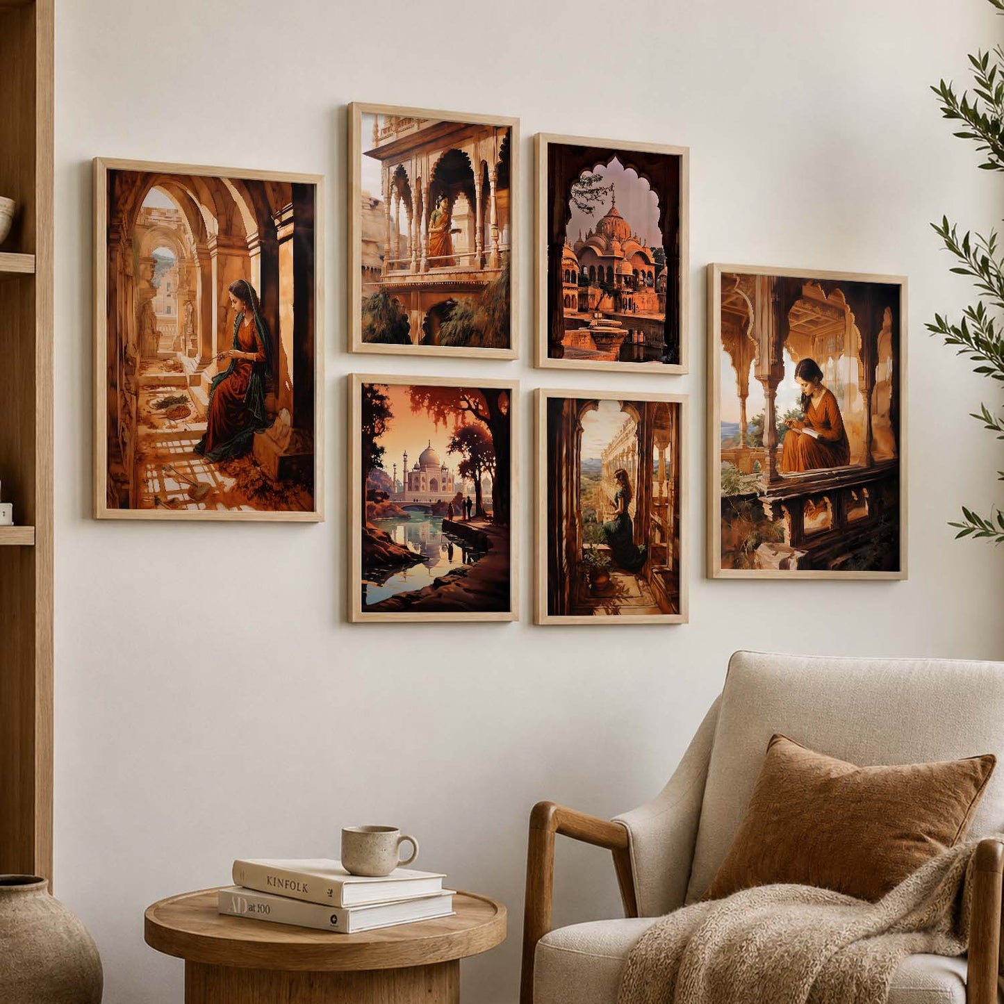Traditional Indian Woman Prints with Frame for Living Room Bedroom Home and Office Wall Decor Set of 6
