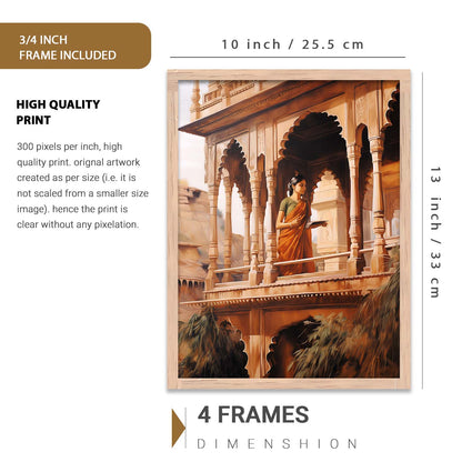 Traditional Indian Woman Prints with Frame for Living Room Bedroom Home and Office Wall Decor Set of 6