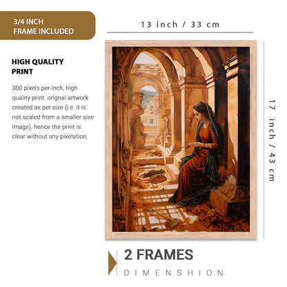 Traditional Indian Woman Prints with Frame for Living Room Bedroom Home and Office Wall Decor Set of 6