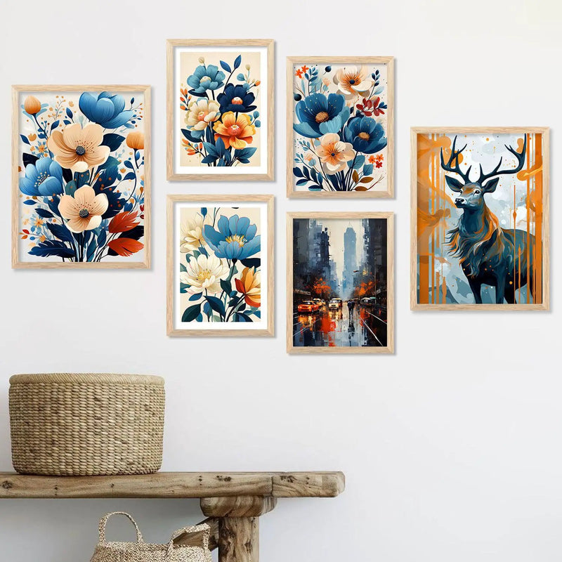 Nature Inspired Art Prints with Frame for Living Room Bedroom Home and Office Wall Decor Set of 6