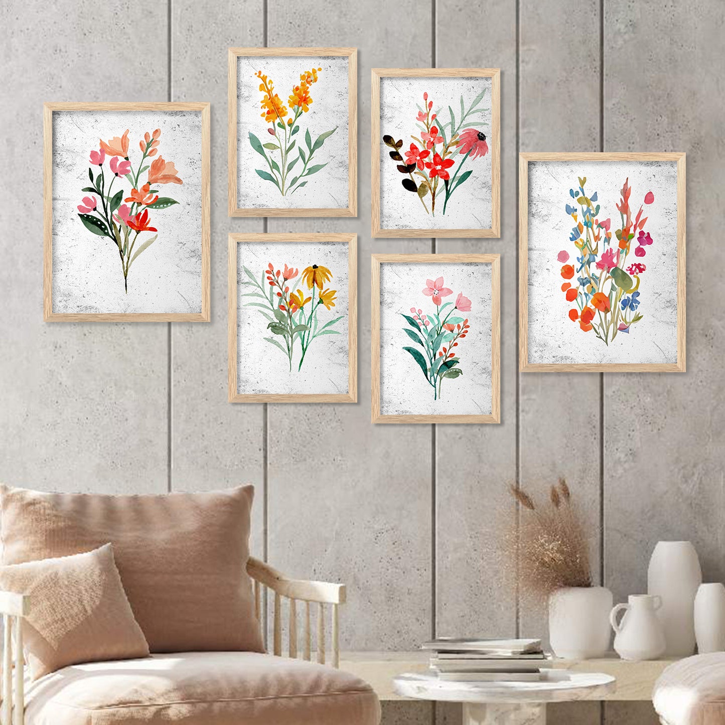 Nature Inspired Art Prints with Frame for Living Room Bedroom Home and Office Wall Decor Set of 6