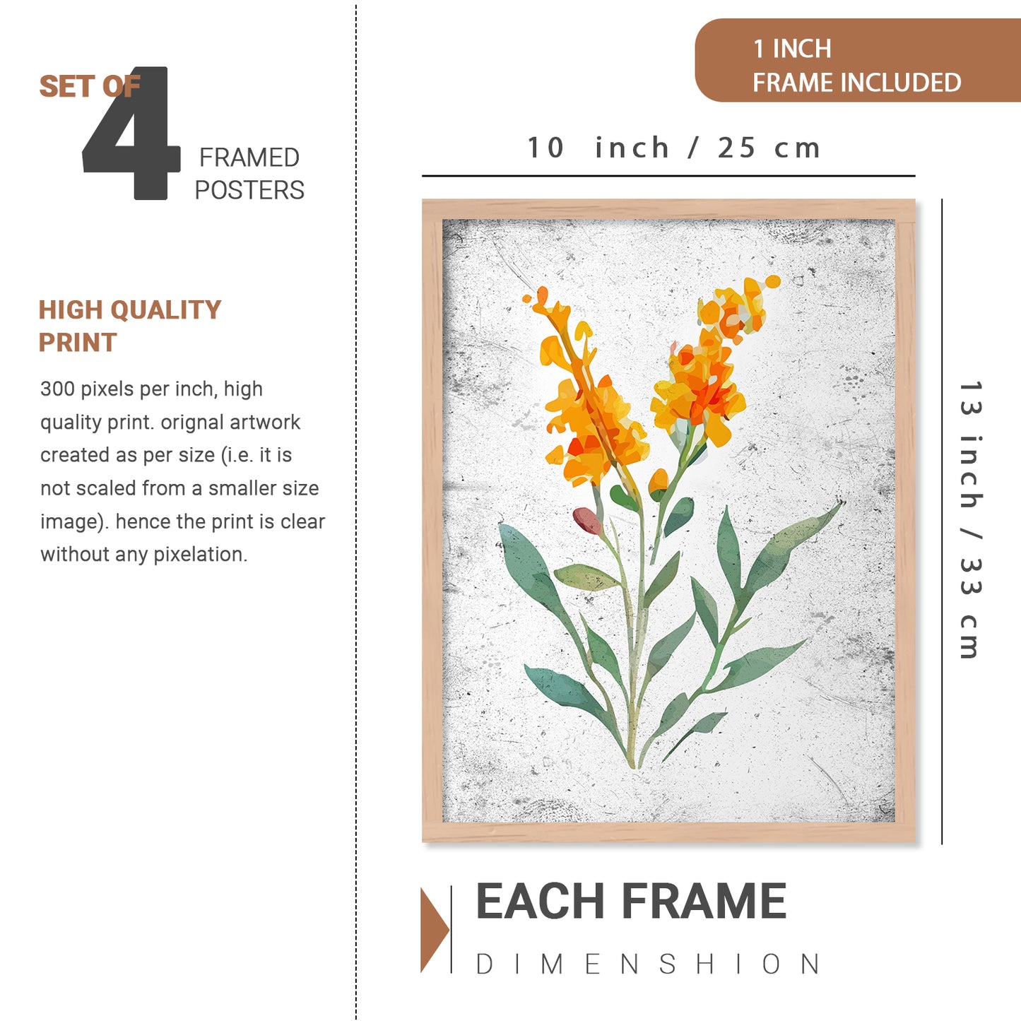 Nature Inspired Art Prints with Frame for Living Room Bedroom Home and Office Wall Decor Set of 6