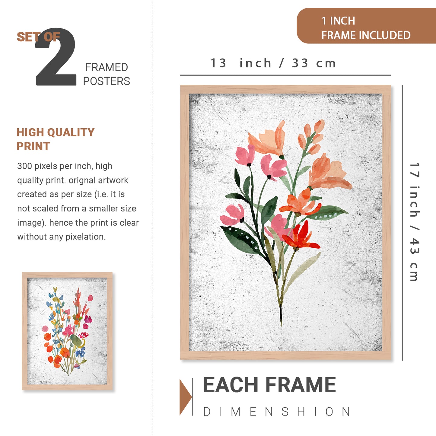 Nature Inspired Art Prints with Frame for Living Room Bedroom Home and Office Wall Decor Set of 6