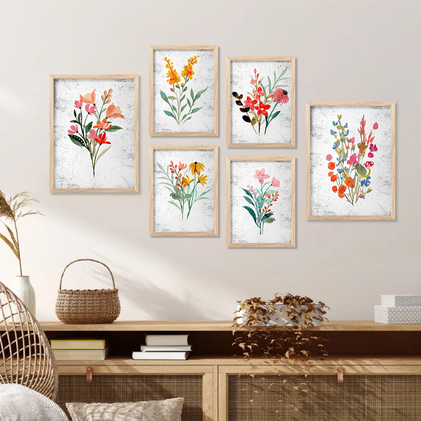 Nature Inspired Art Prints with Frame for Living Room Bedroom Home and Office Wall Decor Set of 6