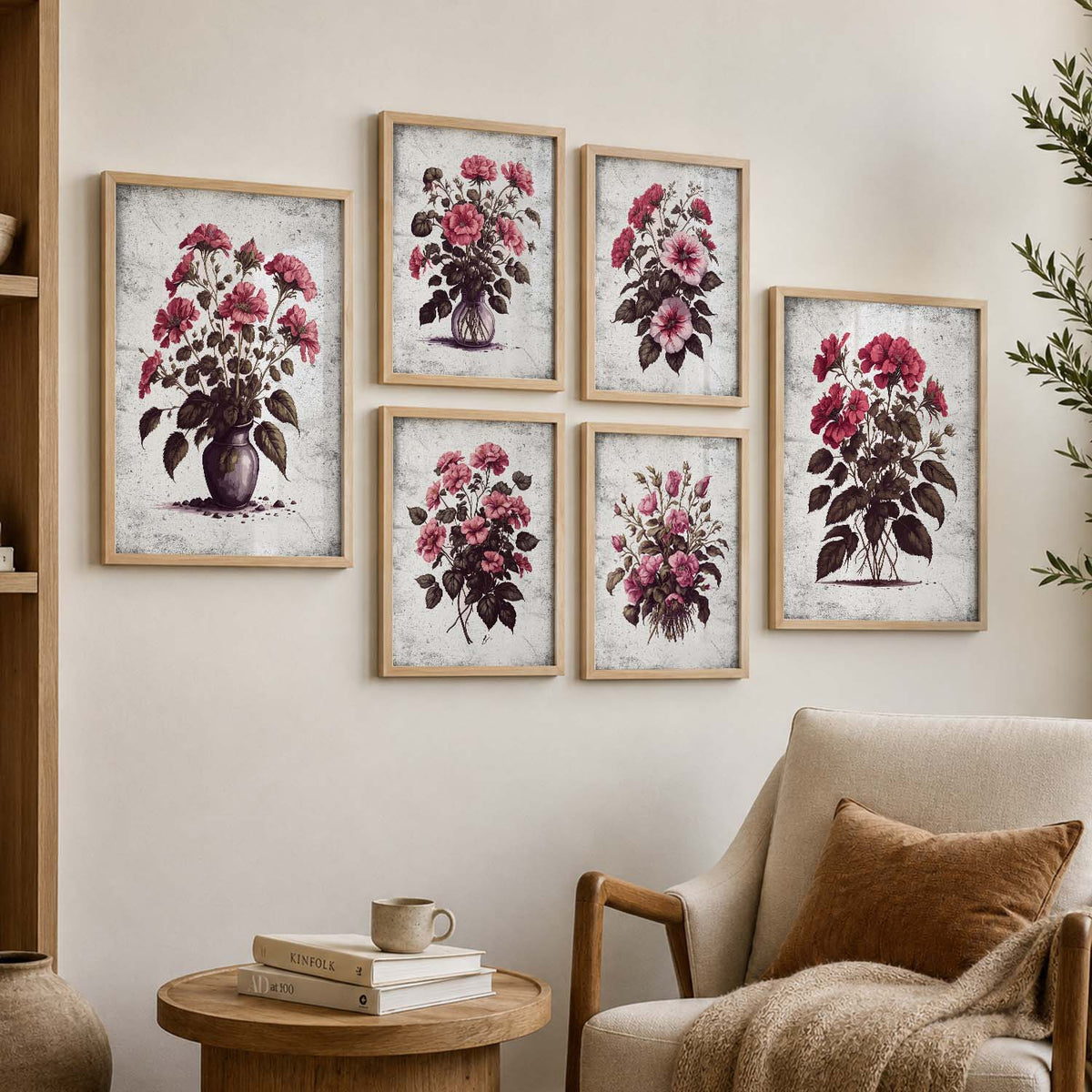 Nature Inspired Floral Art Prints with Frame for Living Room Bedroom Home and Office Wall Decor Set of 6