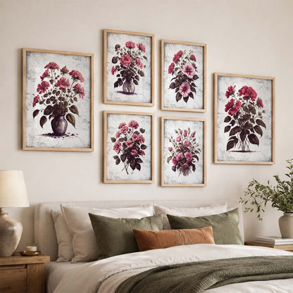 Nature Inspired Floral Art Prints with Frame for Living Room Bedroom Home and Office Wall Decor Set of 6