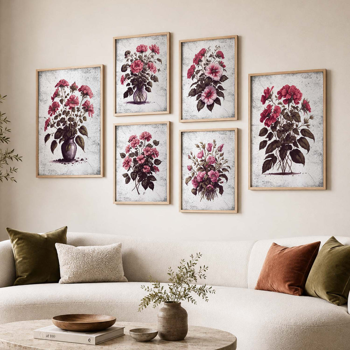 Nature Inspired Floral Art Prints with Frame for Living Room Bedroom Home and Office Wall Decor Set of 6