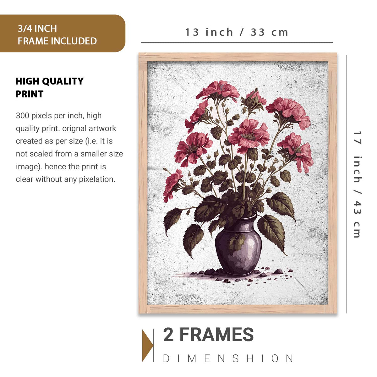 Nature Inspired Floral Art Prints with Frame for Living Room Bedroom Home and Office Wall Decor Set of 6