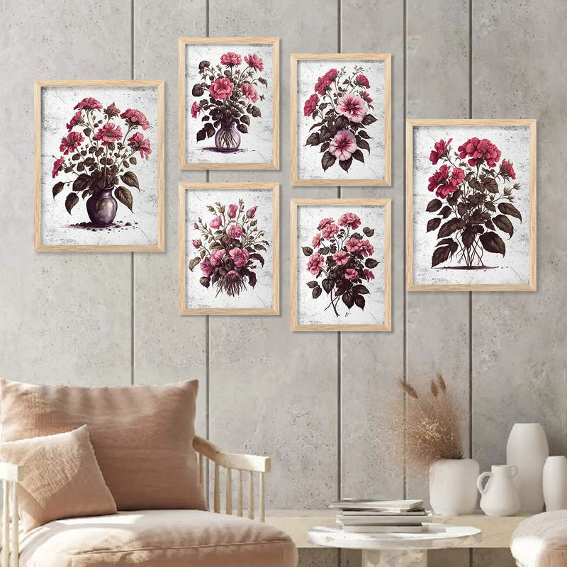 Nature Inspired Floral Art Prints with Frame for Living Room Bedroom Home and Office Wall Decor Set of 6