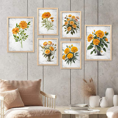 Nature Inspired Floral Art Prints with Frame for Living Room Bedroom Home and Office Wall Decor Set of 6