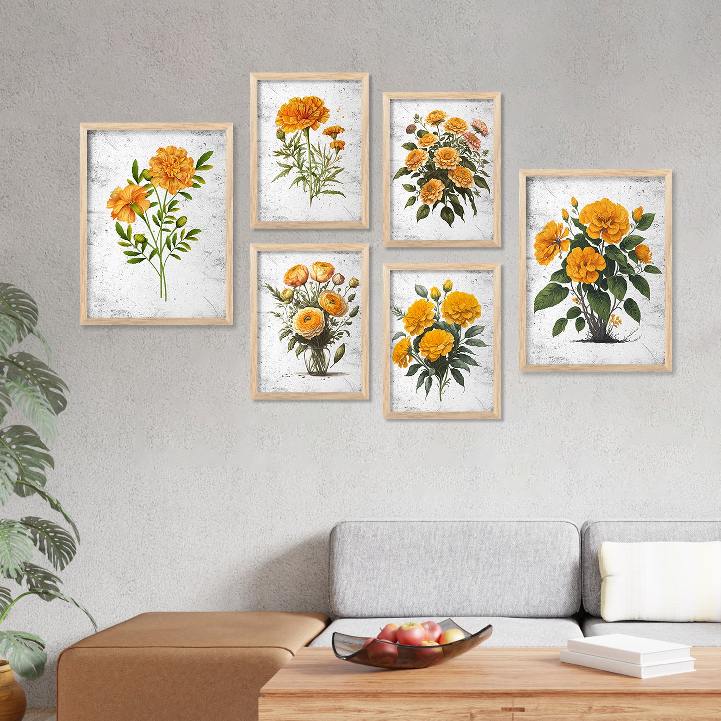 Nature Inspired Floral Art Prints with Frame for Living Room Bedroom Home and Office Wall Decor Set of 6