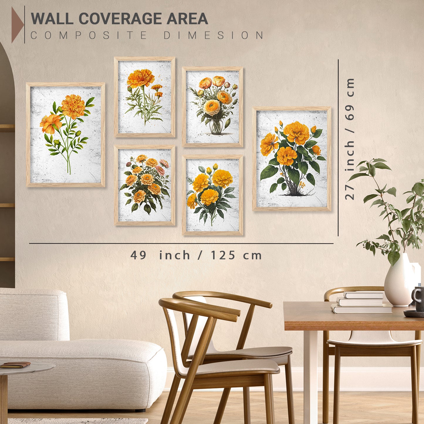 Nature Inspired Floral Art Prints with Frame for Living Room Bedroom Home and Office Wall Decor Set of 6