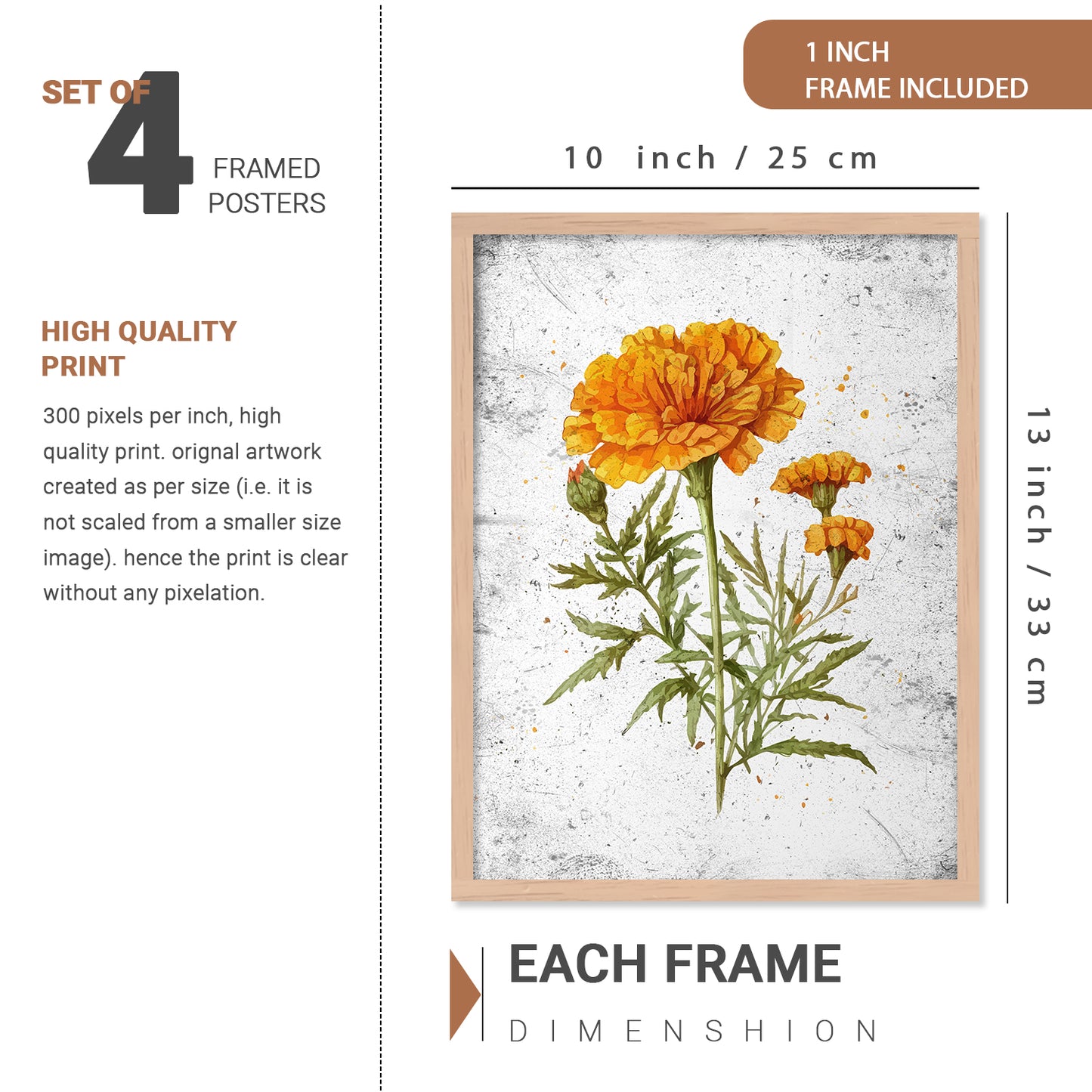 Nature Inspired Floral Art Prints with Frame for Living Room Bedroom Home and Office Wall Decor Set of 6