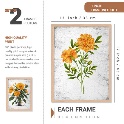 Nature Inspired Floral Art Prints with Frame for Living Room Bedroom Home and Office Wall Decor Set of 6