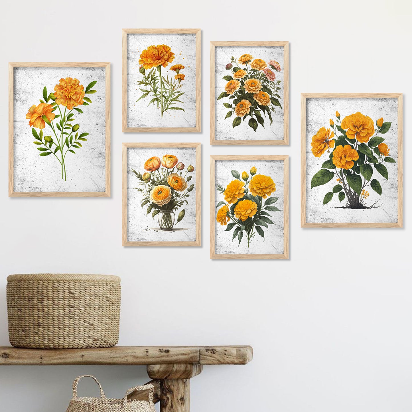 Nature Inspired Floral Art Prints with Frame for Living Room Bedroom Home and Office Wall Decor Set of 6