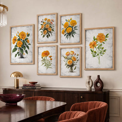 Nature Inspired Floral Art Prints with Frame for Living Room Bedroom Home and Office Wall Decor Set of 6