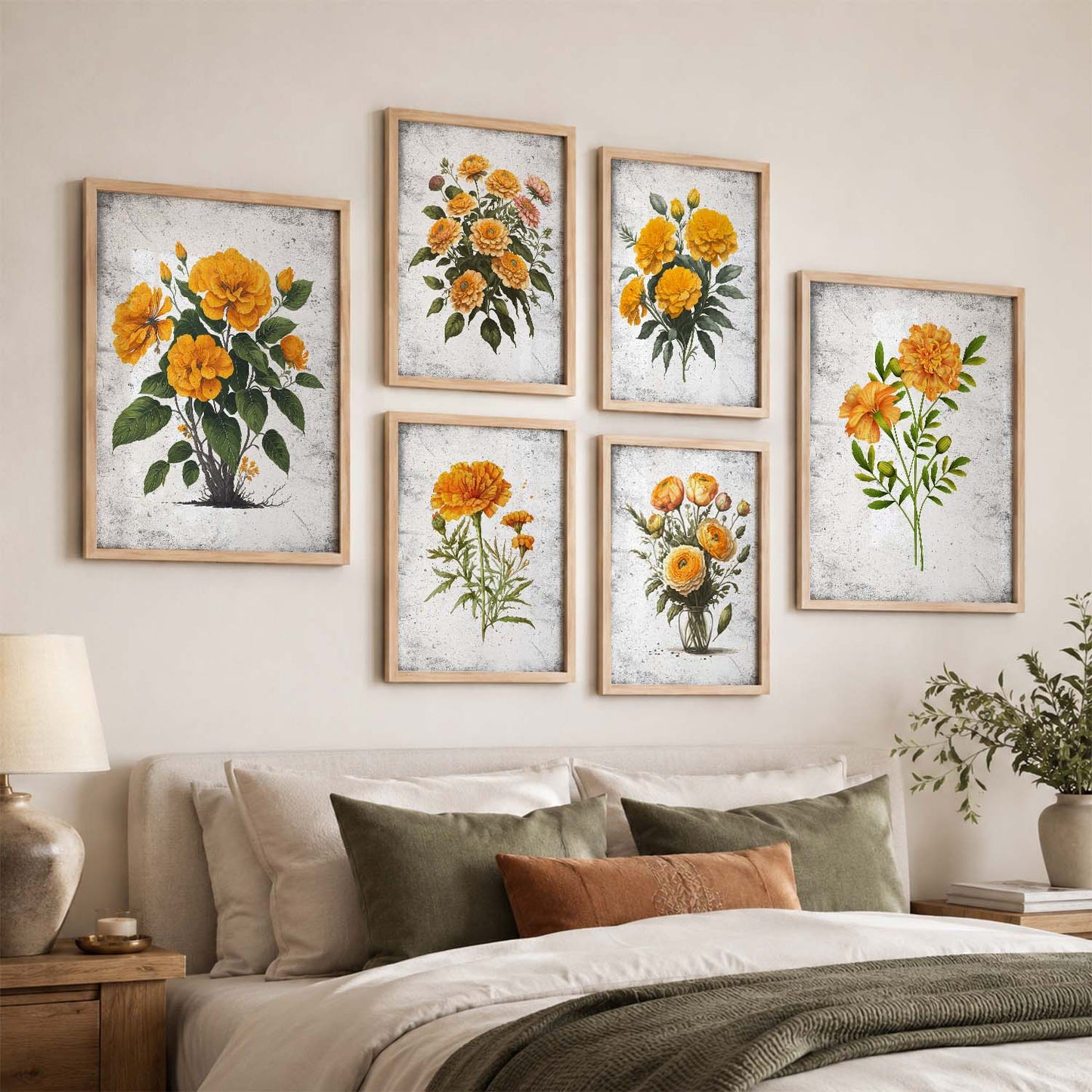 Nature Inspired Floral Art Prints with Frame for Living Room Bedroom Home and Office Wall Decor Set of 6