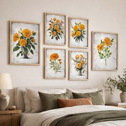 Nature Inspired Floral Art Prints with Frame for Living Room Bedroom Home and Office Wall Decor Set of 6