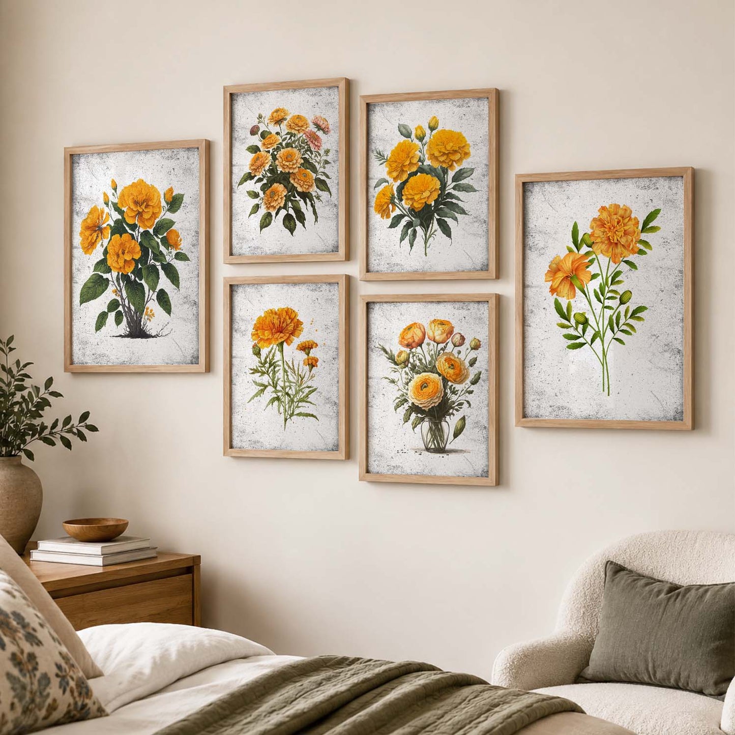 Nature Inspired Floral Art Prints with Frame for Living Room Bedroom Home and Office Wall Decor Set of 6