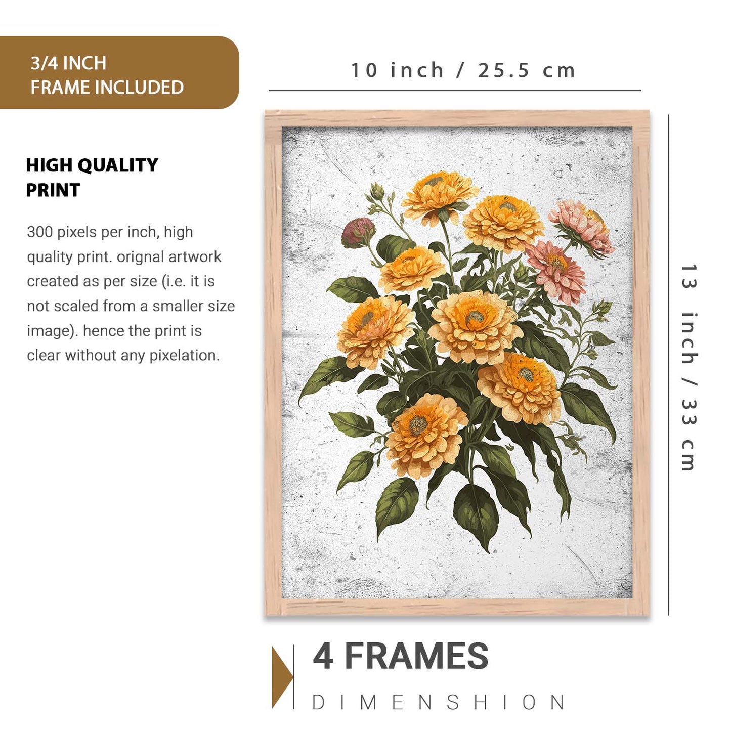 Nature Inspired Floral Art Prints with Frame for Living Room Bedroom Home and Office Wall Decor Set of 6