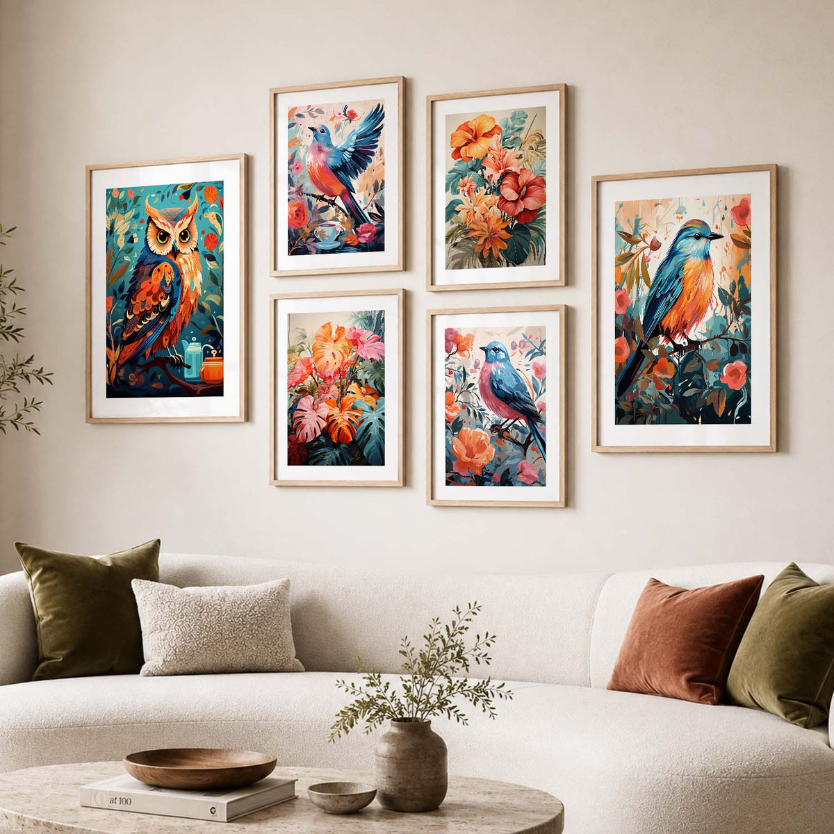Nature Inspired Art Prints with Frame for Living Room Bedroom Home and Office Wall Decor Set of 6