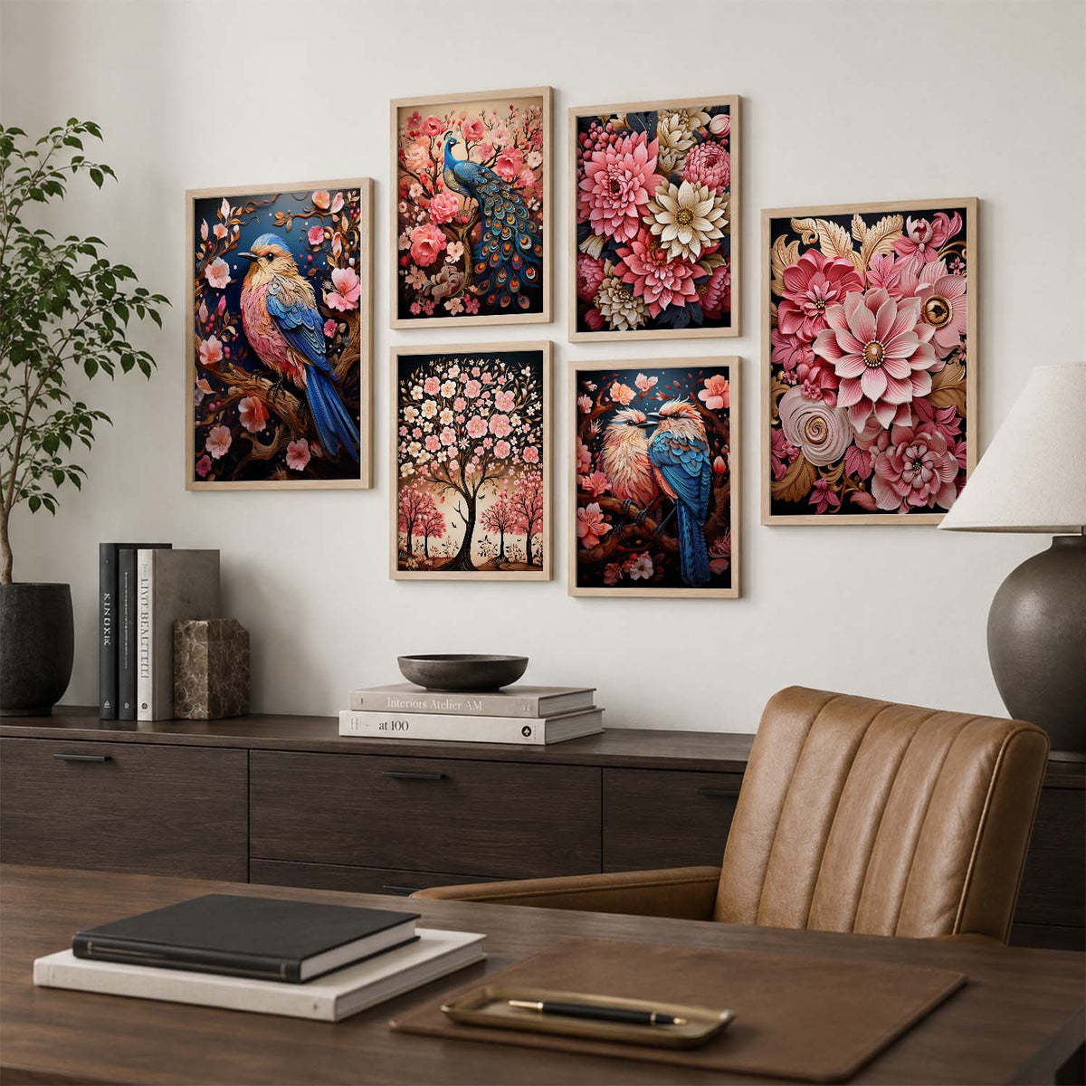 Nature Inspired Art Prints with Frame for Living Room Bedroom Home and Office Wall Decor Set of 6