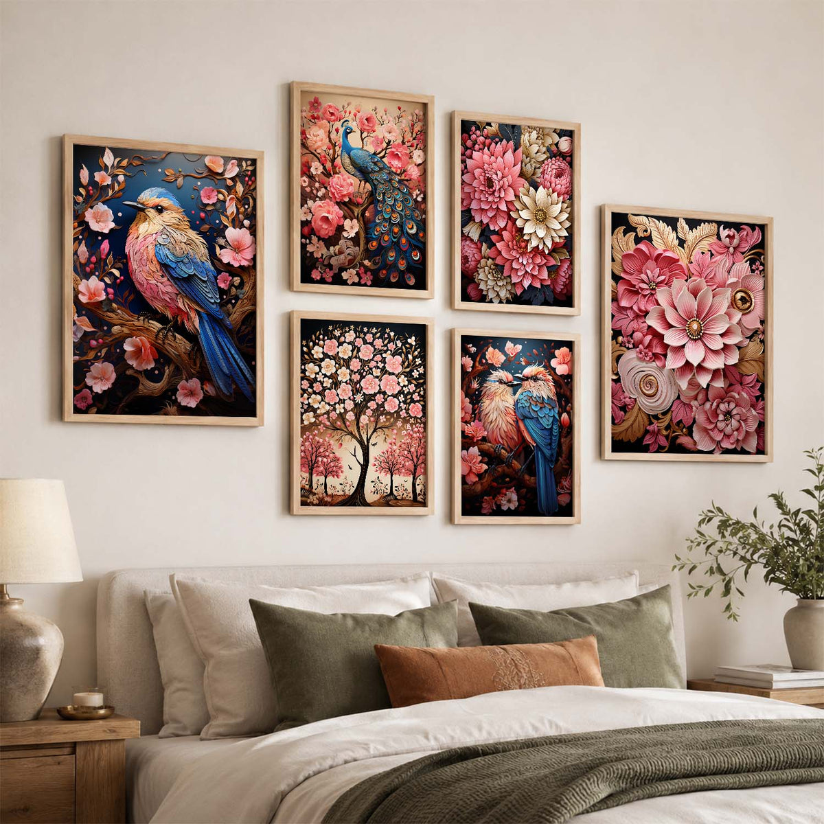 Nature Inspired Art Prints with Frame for Living Room Bedroom Home and Office Wall Decor Set of 6