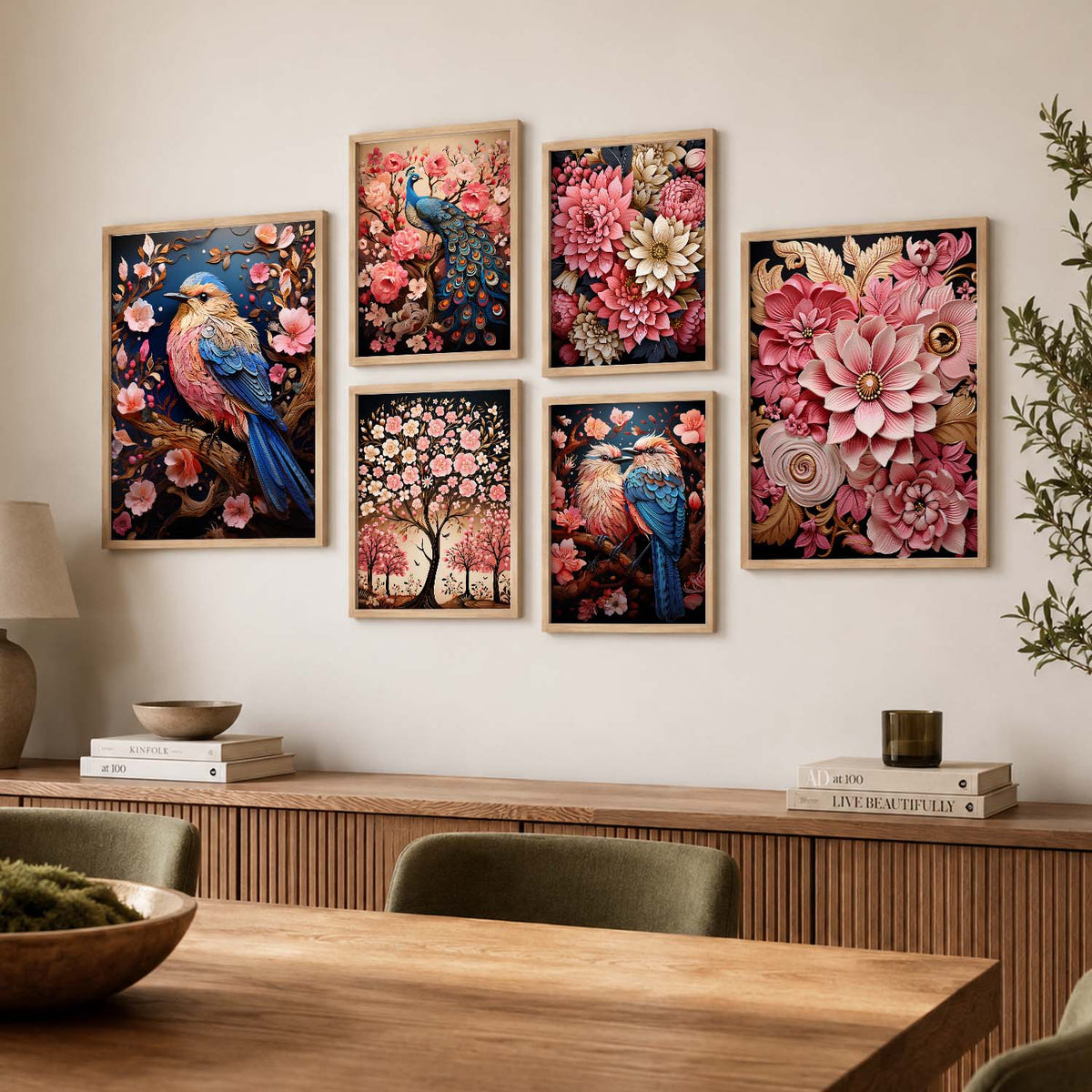 Nature Inspired Art Prints with Frame for Living Room Bedroom Home and Office Wall Decor Set of 6
