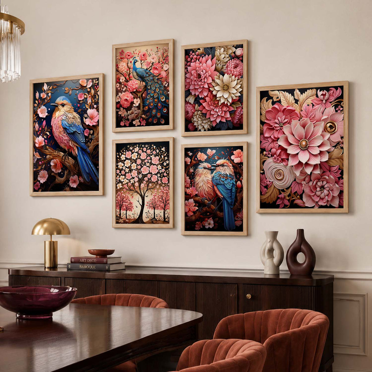 Nature Inspired Art Prints with Frame for Living Room Bedroom Home and Office Wall Decor Set of 6