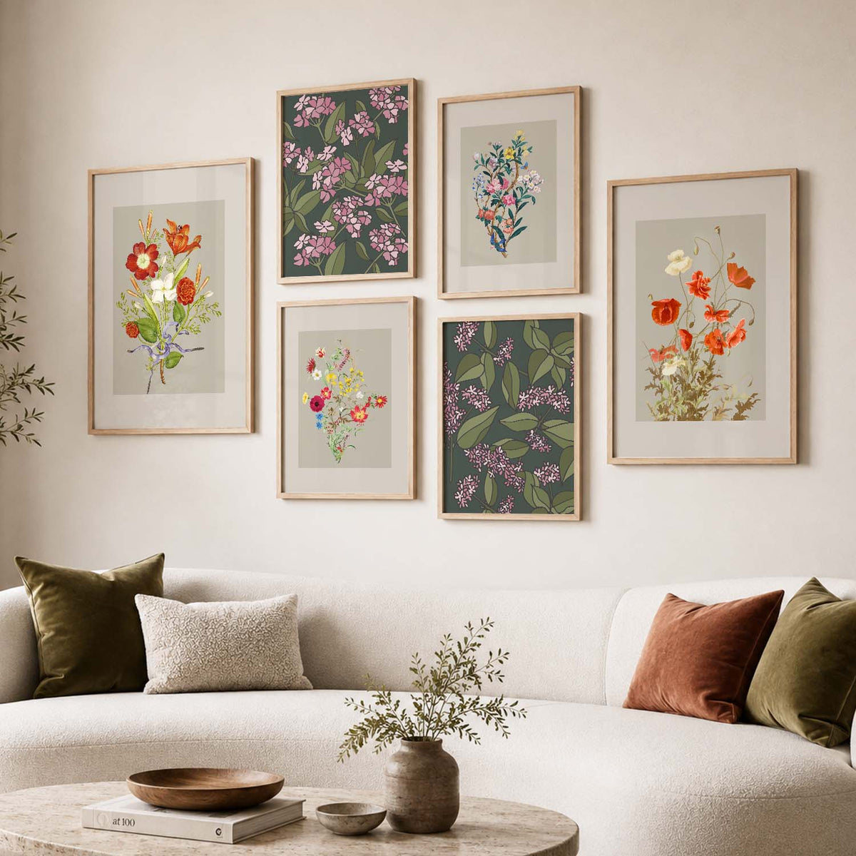 Nature Inspired Art Prints with Frame for Living Room Bedroom Home and Office Wall Decor Set of 6