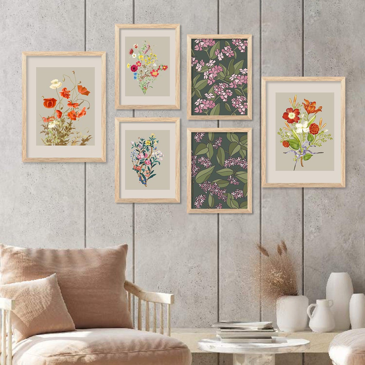 Nature Inspired Art Prints with Frame for Living Room Bedroom Home and Office Wall Decor Set of 6