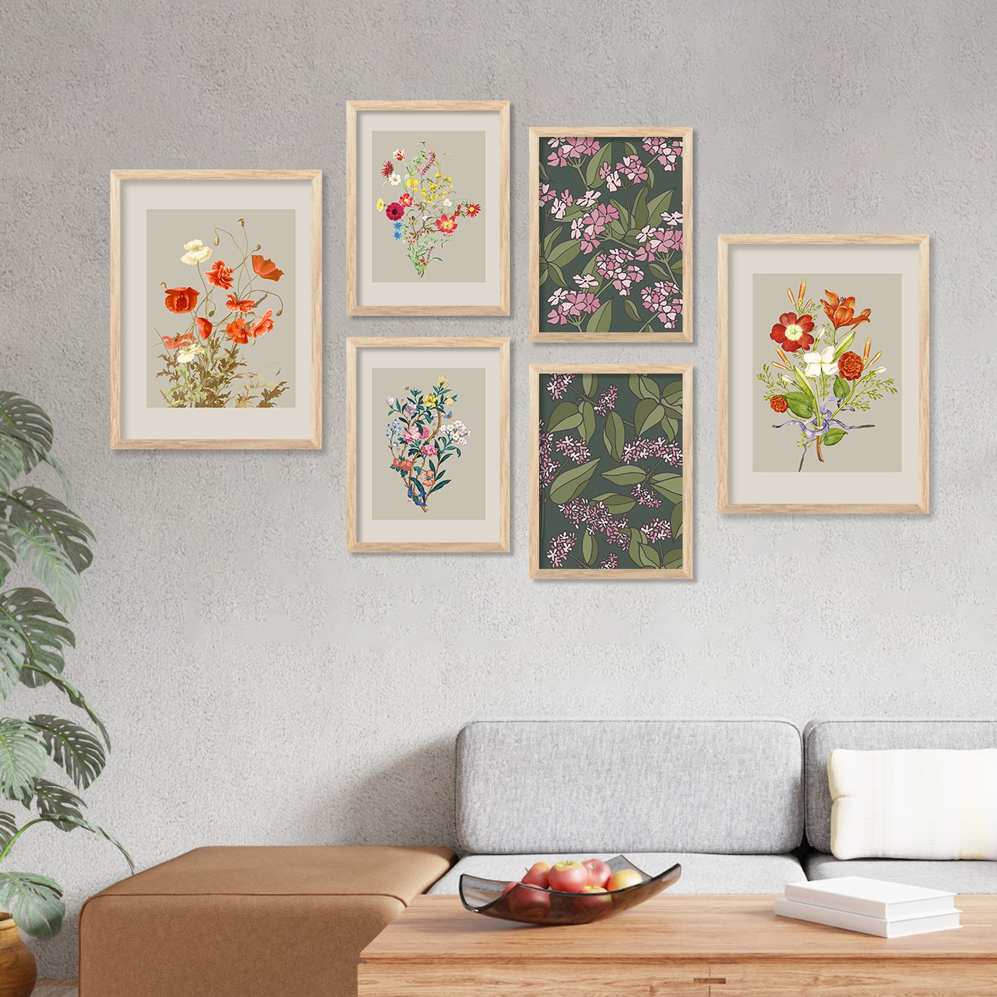 Nature Inspired Art Prints with Frame for Living Room Bedroom Home and Office Wall Decor Set of 6