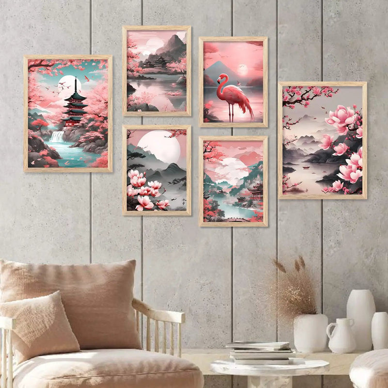 Nature Inspired Art Prints with Frame for Living Room Bedroom Home and Office Wall Decor Set of 6