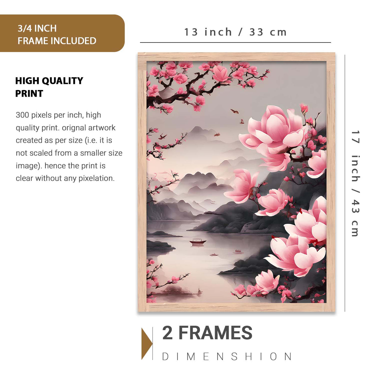 Nature Inspired Art Prints with Frame for Living Room Bedroom Home and Office Wall Decor Set of 6