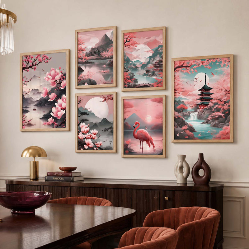 Nature Inspired Art Prints with Frame for Living Room Bedroom Home and Office Wall Decor Set of 6